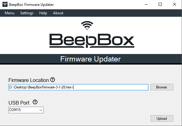 BeepBox Software ready to Upload new Firmware