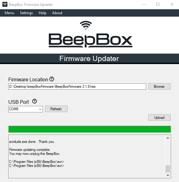 BeepBox software with uploading complete